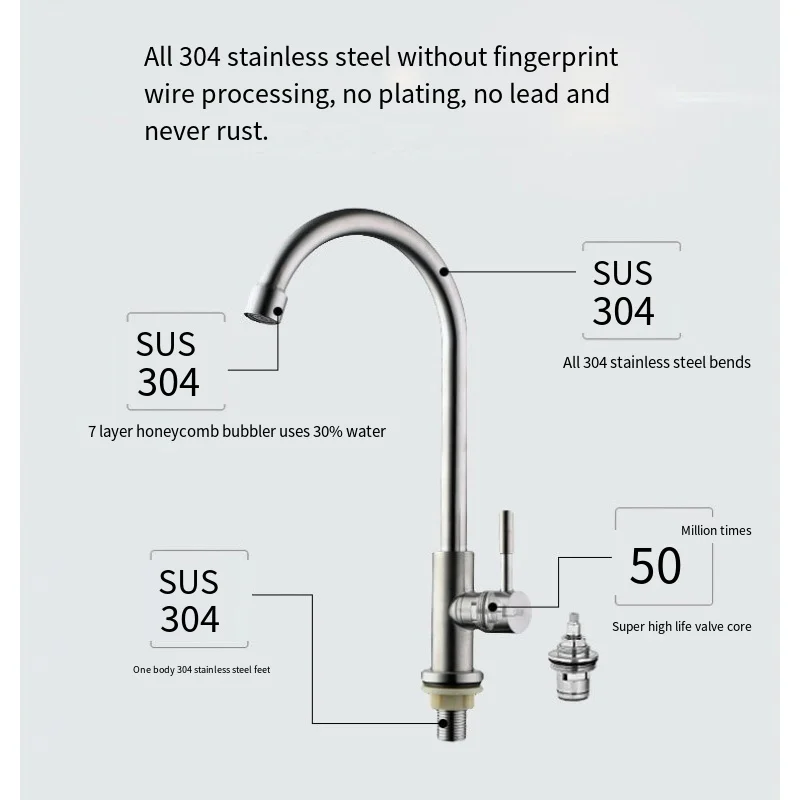 Commercial 304 Stainless Steel cold water modern pull out Kitchen Deck Faucet With Faucet Hole Cover Kitchen Sink Faucet