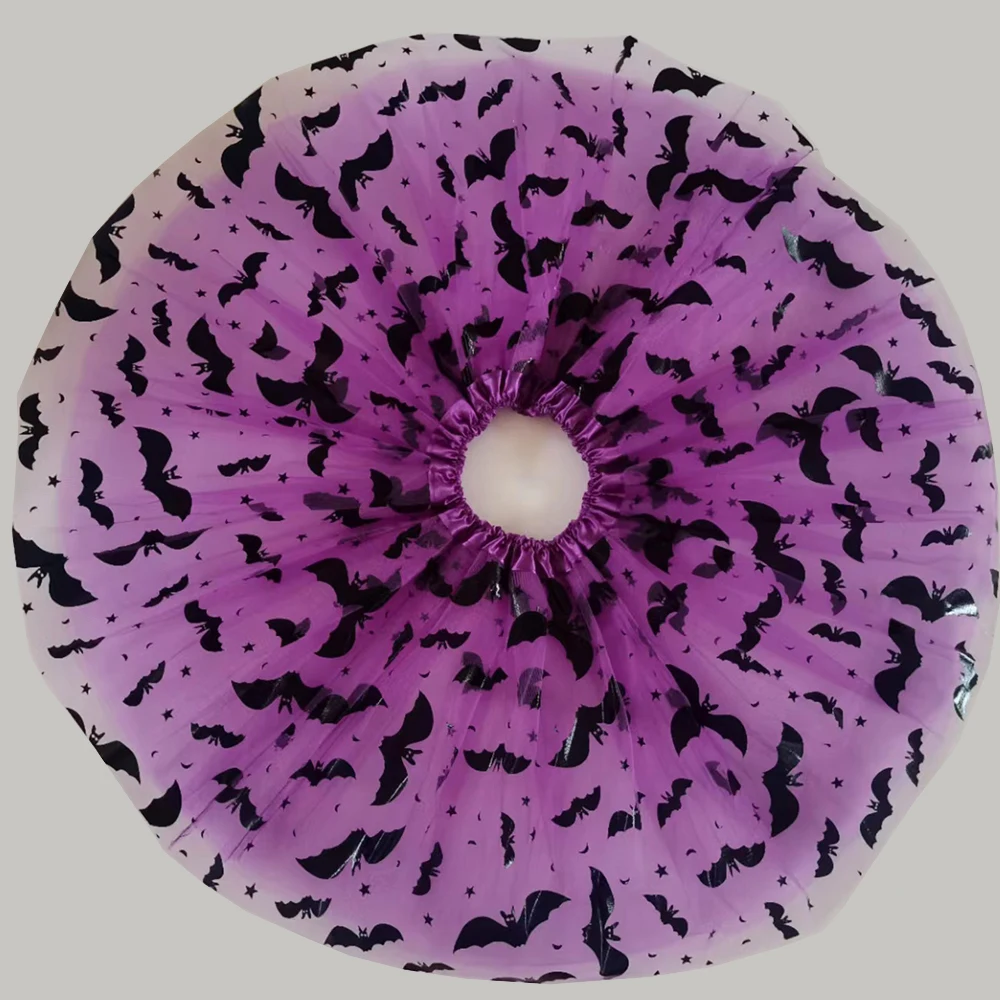 Fashion Kids Girls Mesh Skirts Princess Bats Printed Pleated Tutu Girl Faldas Dance Clothes Party Halloween Skirt GTS018