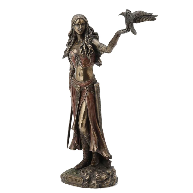 Bronze casting Morrigan The Celtic Goddess of Battle W/Crow and Sword Bronze Finish Statue