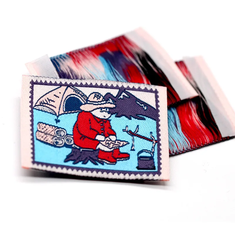 Custom printed brand logo clothes labels tags woven sewn in garment neck labels for clothing