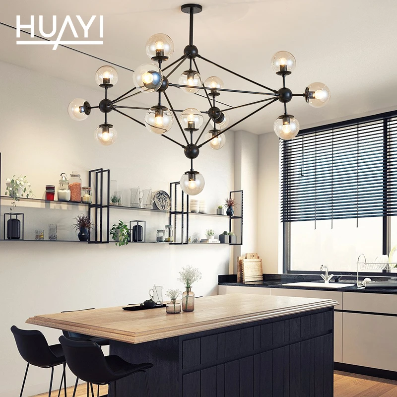 HUAYI Simple Style Dining Room Living Room Hotel Indoor Nordic Luxury Crystal LED Pendant Lamp Chandelier