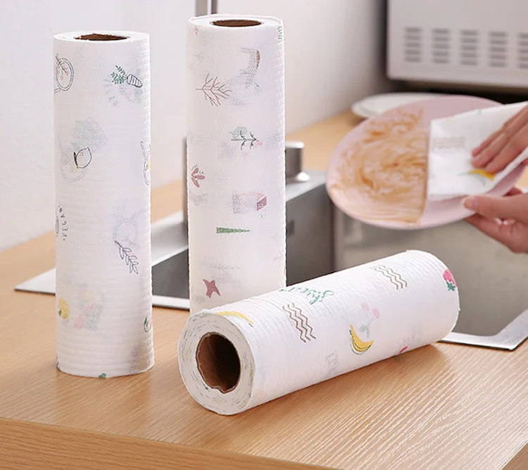 Super Oil Absorbent Reusable Non=woven Wood Pulp PP Polyester Printed Lazy Rag Disposable Towels Kitchen Cloth dish towels