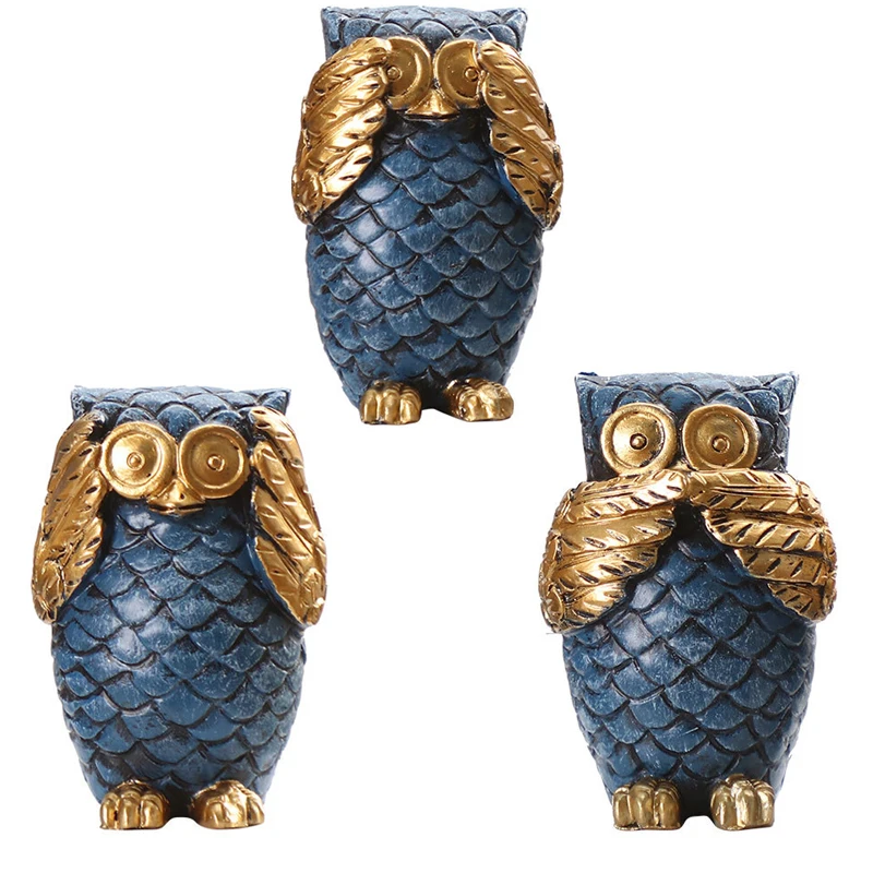 Hot sale Polyresin cute wise Fairy Garden Cute Resin Little Owls 3 Sets Statue Decor Sulptures Animal Bird Statuette Decoration