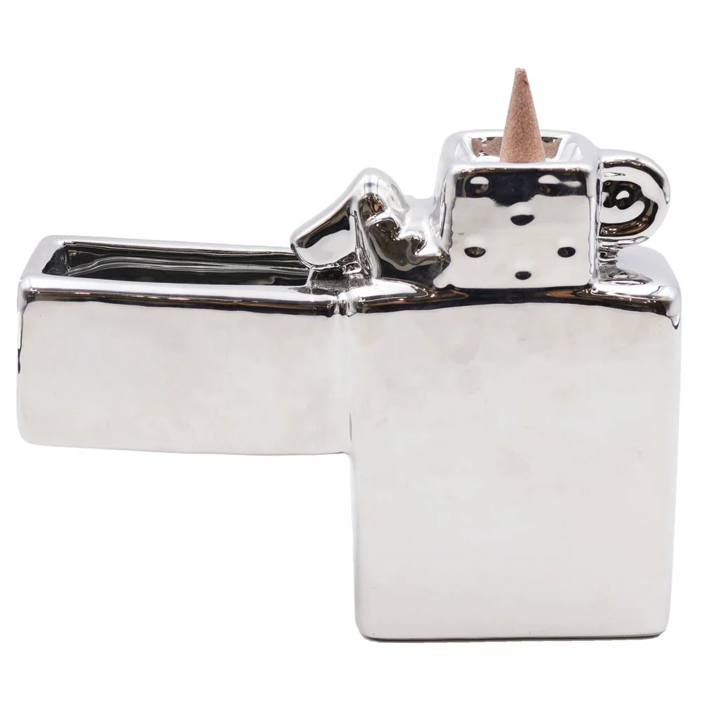 Custom wholesale handmade home decorative fragrance incense cone holder electroplated silver ceramic lighter incense burner