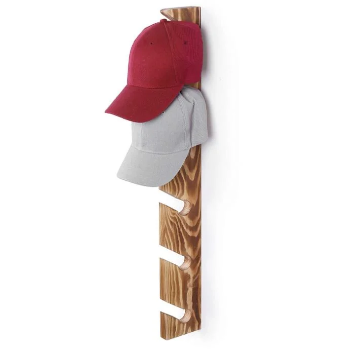Handmade Burning Color Wood Wall Mounted 6 Slot Baseball Cap Display Rack