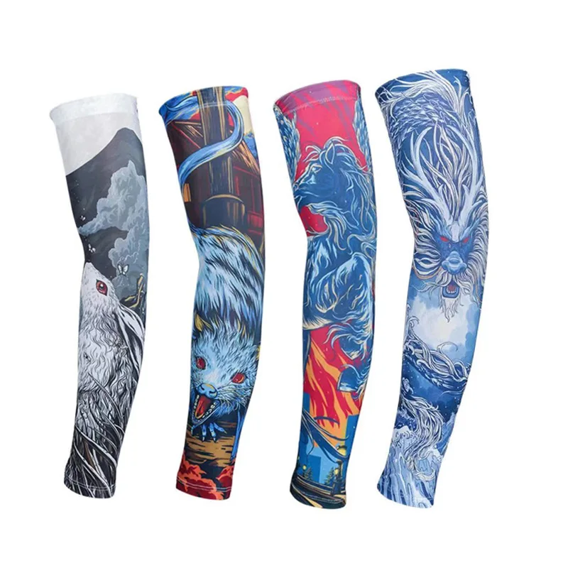 12 Symbolic Animal Ice  Arm Sleeves Elbow Cover Cycling Run Fishing UV Sun Protection Outdoor Nylon Driving Gloves Woman Mens