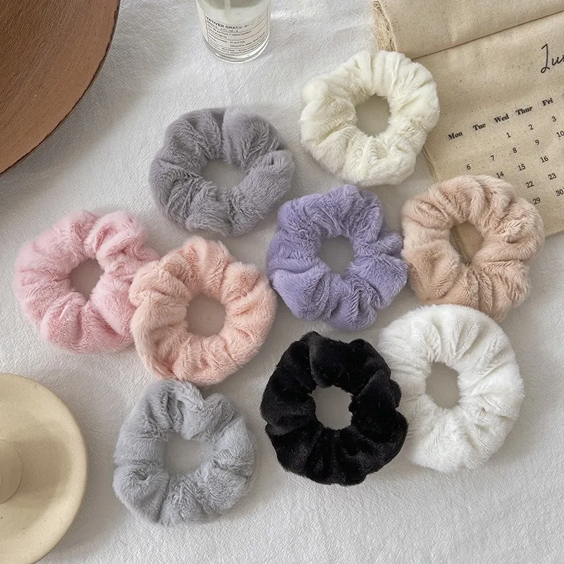 Wholesale Top Quality Big Size Pink Bow Plush Hair Scrunchies for Women Girls Korean Style