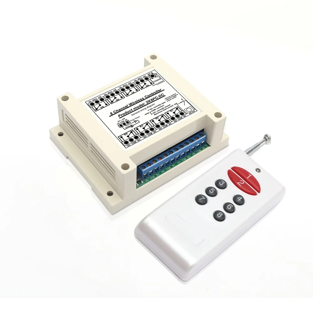 Настройка Разработка многоканальный радиочастотный дистанционный переключатель DC 12V 8 канальный релейный щит передатчик и приемник