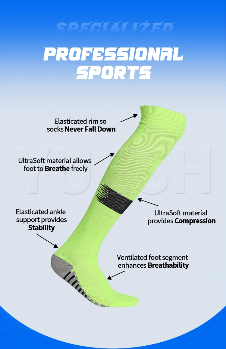 Men Sport Football Socks Plain Knee High Sport Socks full polyester striped soccer socks