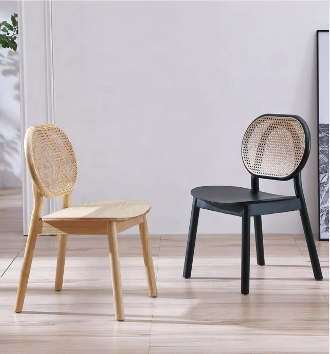 Wholesale natural rattan cane chair solid wood dining chair wicker backrest chair