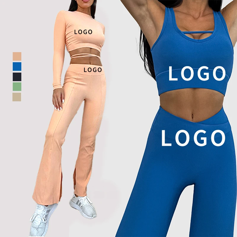 fashion surunch ortiva mujer activewear sport gym fitness set yoga suit ribbed two piece set women