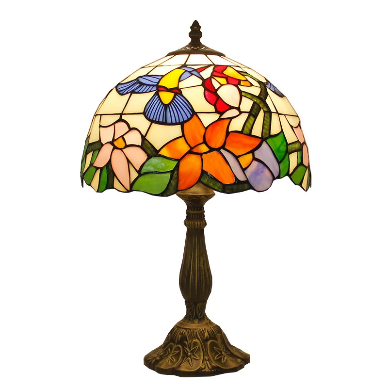 Wholesale Retro Tiffany 8-inch Led Lighting Art Colorful Round Glass Lampshade Home Classical Table Lamp