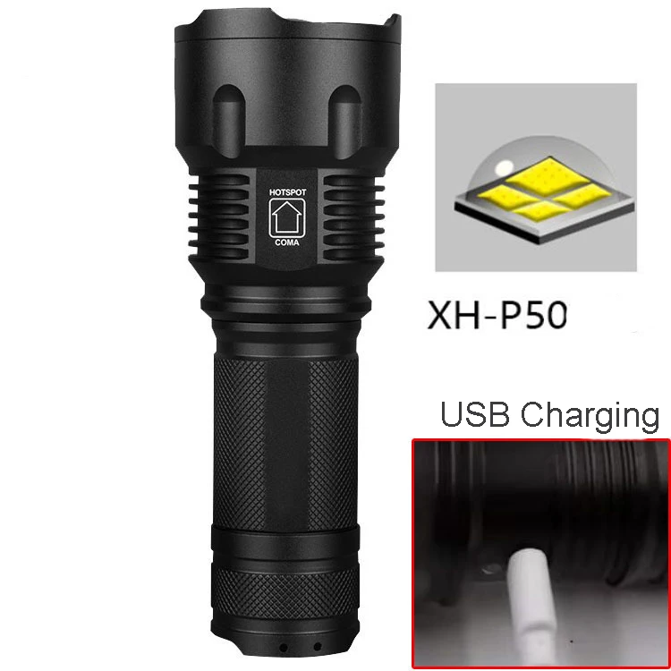 QXMOVING Super Bright Waterproof USB Rechargeable 26650 Battery Zoom Tactical Strobe Laser Logo Flashlight For Hunting