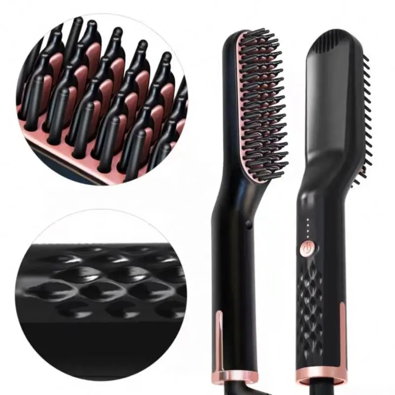 Factory Direct Brow Dry Black Eco Friendly Mens Hair Beard Shaping Template Detangling Straightener Brush Hot Electric Comb