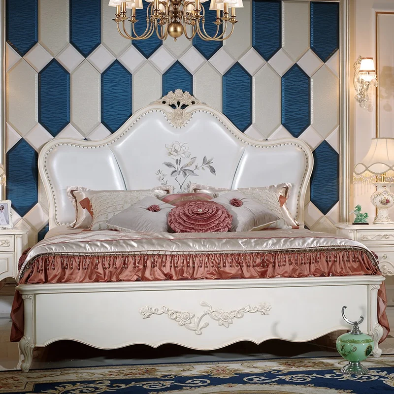 Мебель для спальни античный французский стиль King Size белая кожа