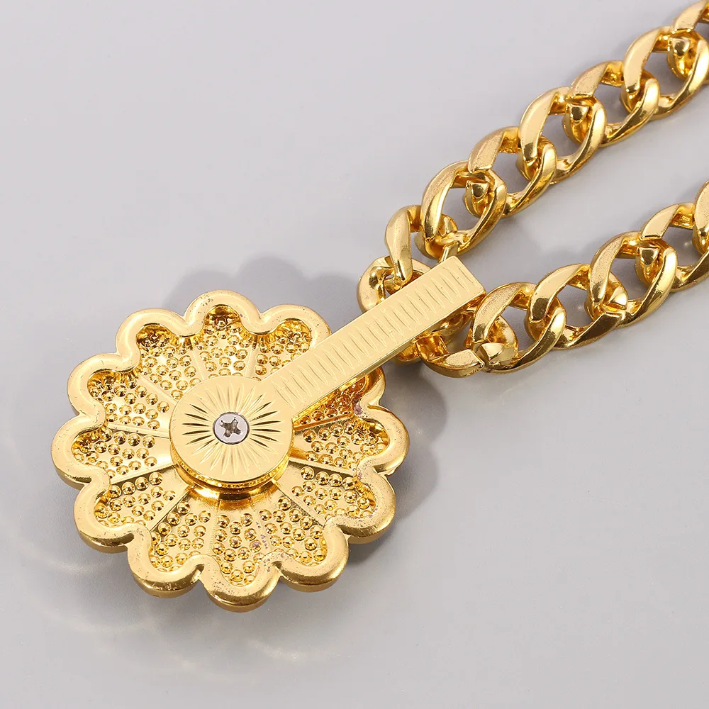 Hip Hop Ice Out Cuban Link Necklace Rotating Colorful Diamonds Sun Flower