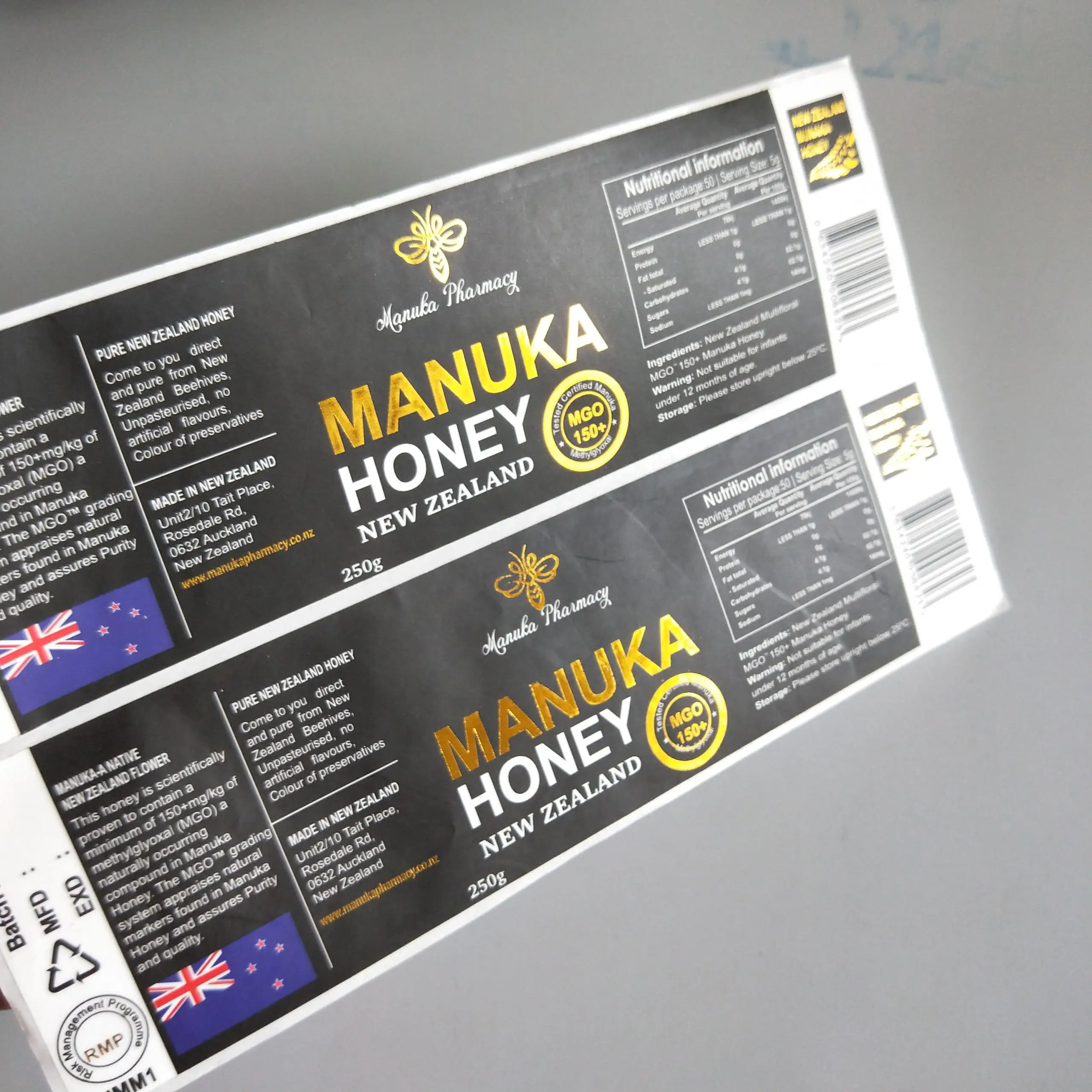Custom Printing Foil Stickers Honey Bottle Packaging Labels Gold Luxury Cosmetic Waterproof Vinyl Adhesive Sticker CMYK Accept