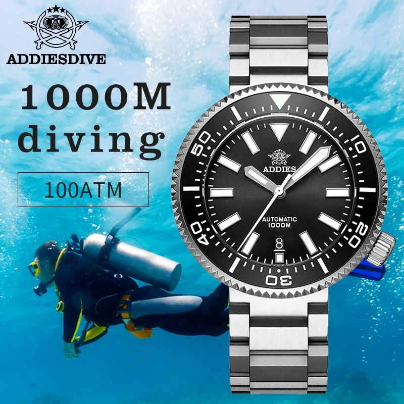 Распродажа, Мужские автоматические механические часы ADDIESDIVE H6 Luxury1000m Diver, хронограф, светящийся настраиваемый логотип из нержавеющей стали