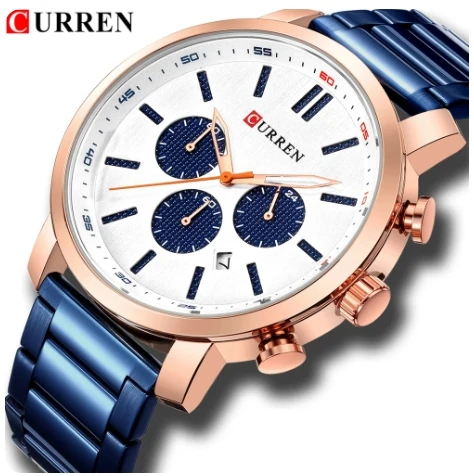 CURREN 8315 Men Watches Top Luxury Brand Sport Watch Blue Stainless Steel Male Clock Reloj Hombre Chronograph Quartz Wristwatch