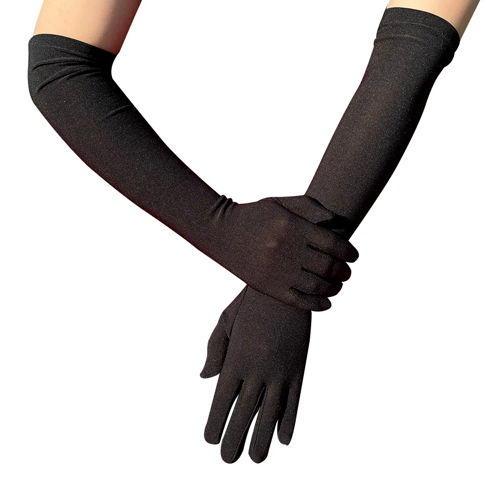 Love Party High elastic spandex  PROM Long sunscreen gloves  Black lady Party nightclub  wedding performance spandex gloves