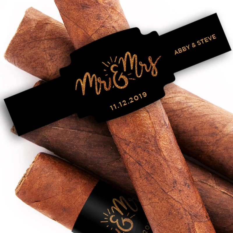 High Quality Custom Brand Cigar Labels UV Printing Glossy Surface Adhesive Custom OEM Embossed Cigar Wrap Private Sticker Sale