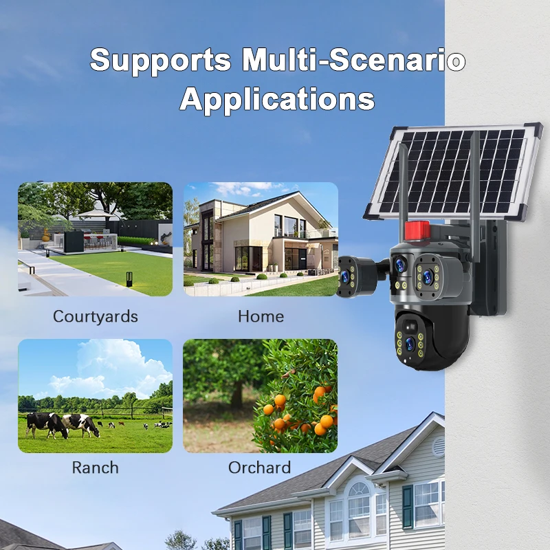 V380PRO  4Eyes 3Pictures Solar Panel Control Wireless Cameras Outdoor 1080P 6MP Wifi IP CCTV PTZ Security Network Camera