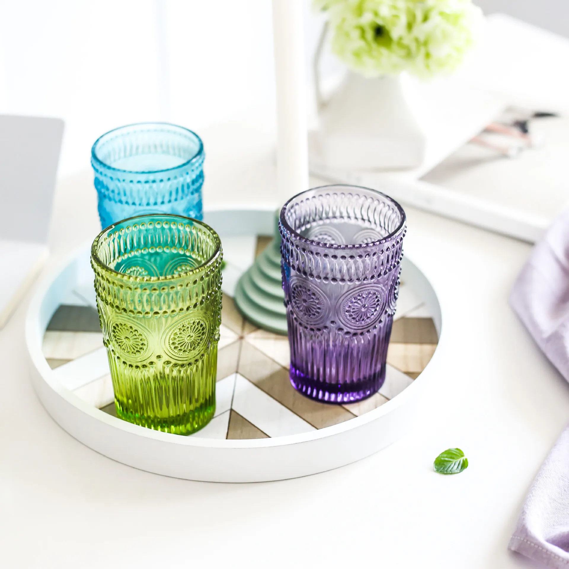 
European-style retro embossed lead-free glass tableware juice mouthwash cup 