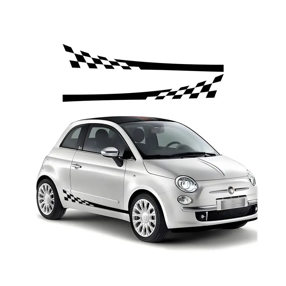 Автомобильная клетчатая наклейка с флагом сбоку для Fiat 500 Персонализированная полосатая виниловая Водонепроницаемая отделкой