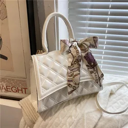 New Fashion Summer Designer Korean Casual Tote Women Messenger Waffle Bag Scarf Shoulder Handbag Ladies
