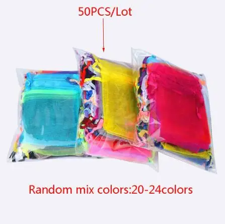 50pcs/lot 24 Colors Organza Bags 7x9 9x12 10x15 13x18CM Jewelry Packaging Bags Wedding Gift Storage Drawstring Pouches Wholesale