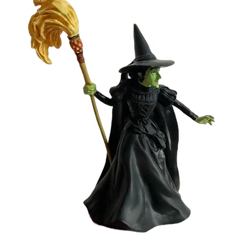 High grade movie character figure mythical mini polyresin wizard of oz miniature wicked green witch figurine with broom