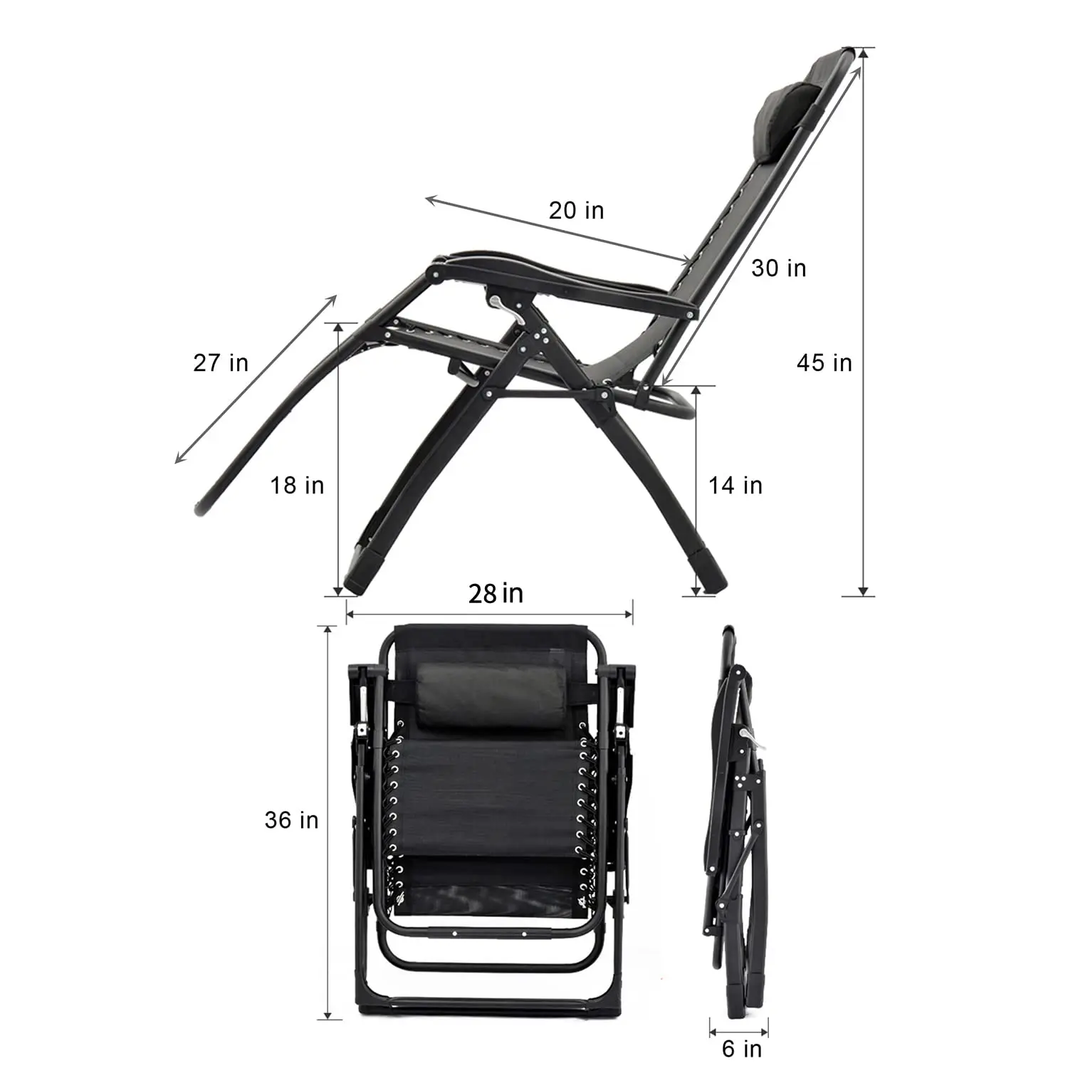 Foldable Detachable Soft Cushion Cup Pillow Outdoor Adjustable Zero Gravity Folding garden Reclining  Lounge Chair