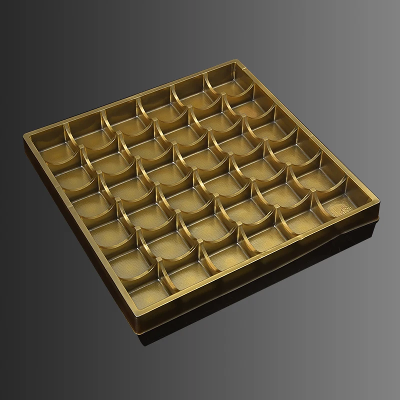 35PCS Wholesale Disposable Offset Printing Golden PET Gilded Plastic Blister Chocolate Packaging Box Blister Insert Tray
