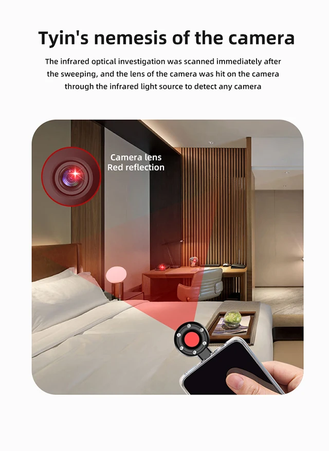 Portable Camera Detector Mobile Phone USB IR Alarm for Outdoor Travel Hotel Rental Anti Candid Camera Finder Led Light