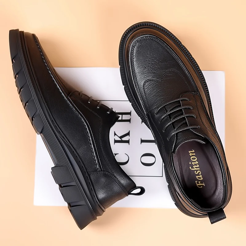 classic fashion new leather shoes Brown round toe head casual gentleman business shoes