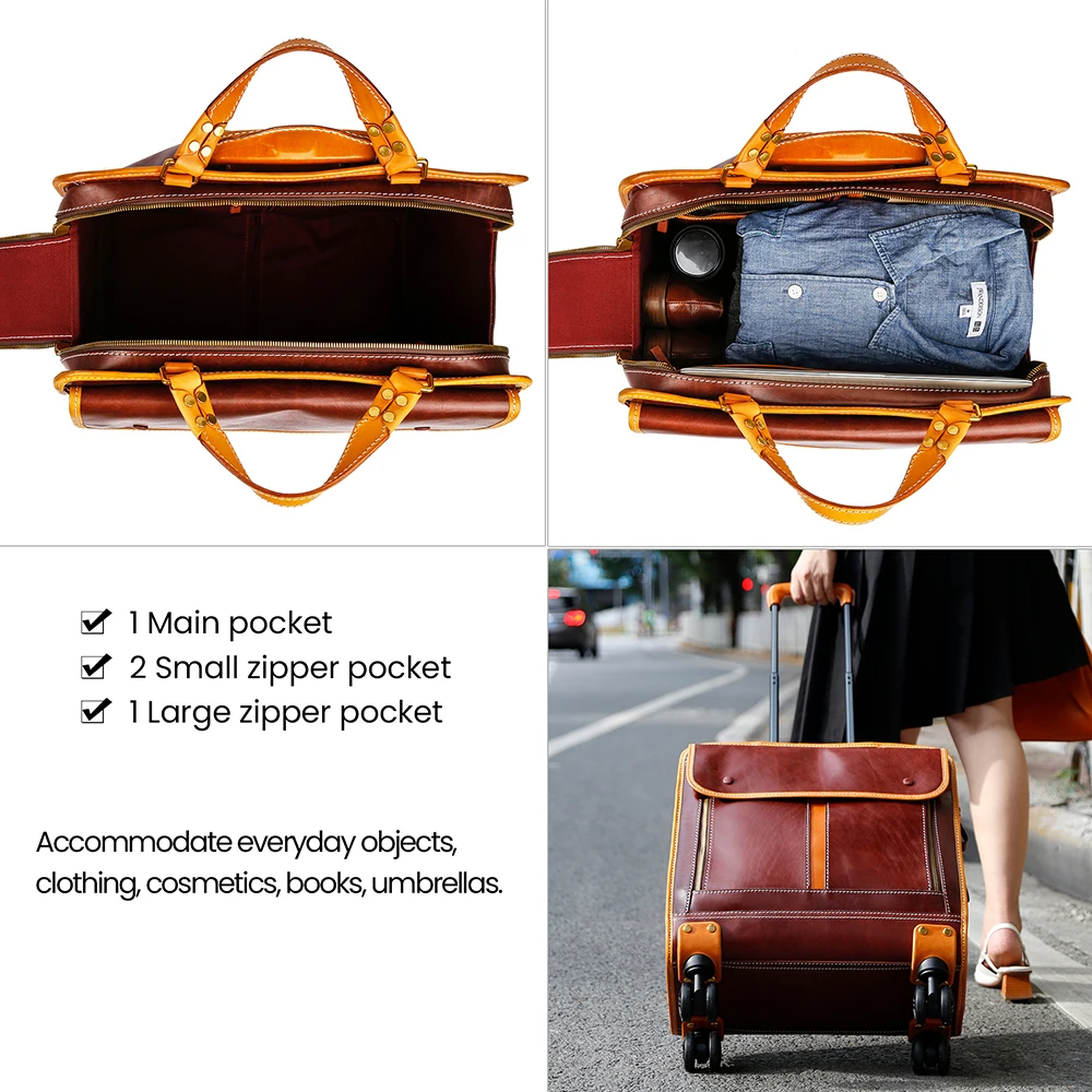 Lightweight Durable Airport Leather Trolley Travel Rolling Duffel Bag Wheeled Luggage Suitcase Airplane Cabin Suitcases