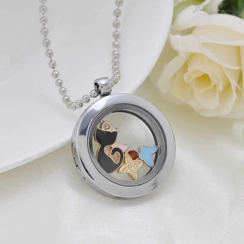 New Arrival 30*20.5mm Stainless Steel Silver Round Glass Floating Memory Jewelry Chains Charm Locket
