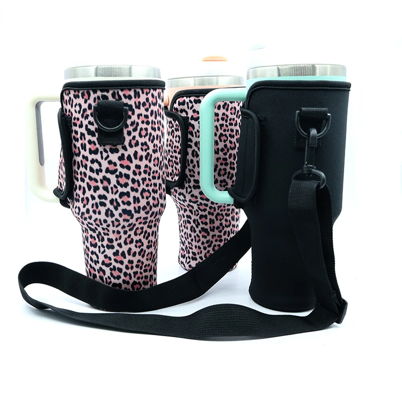 Custom Neoprene Sublimation Blanks 40OZ Tumbler Holder Stainless SteeL Vacuum Tumbler  Covers With Shoulder Strap