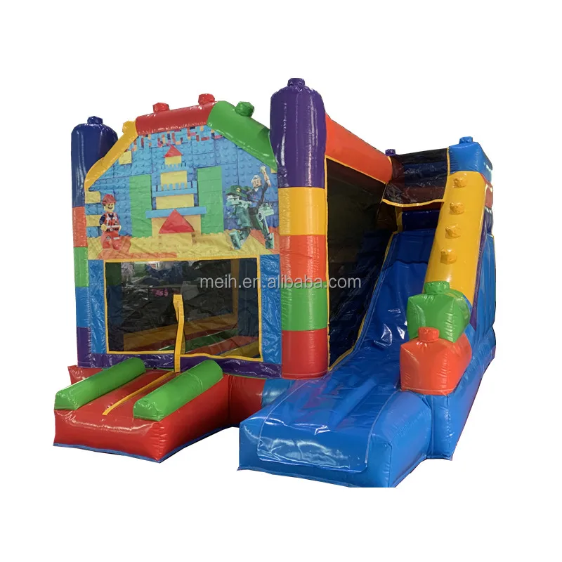 Commercial hot sale durable inflatable lego brick jumping castle bouncer with slide combo for kids