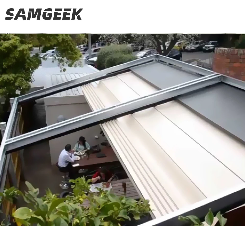 Sun Shading Canopy Motorized Retractable  Roof PVC fabric Pergola Awning Outdoor Opening Gazebo