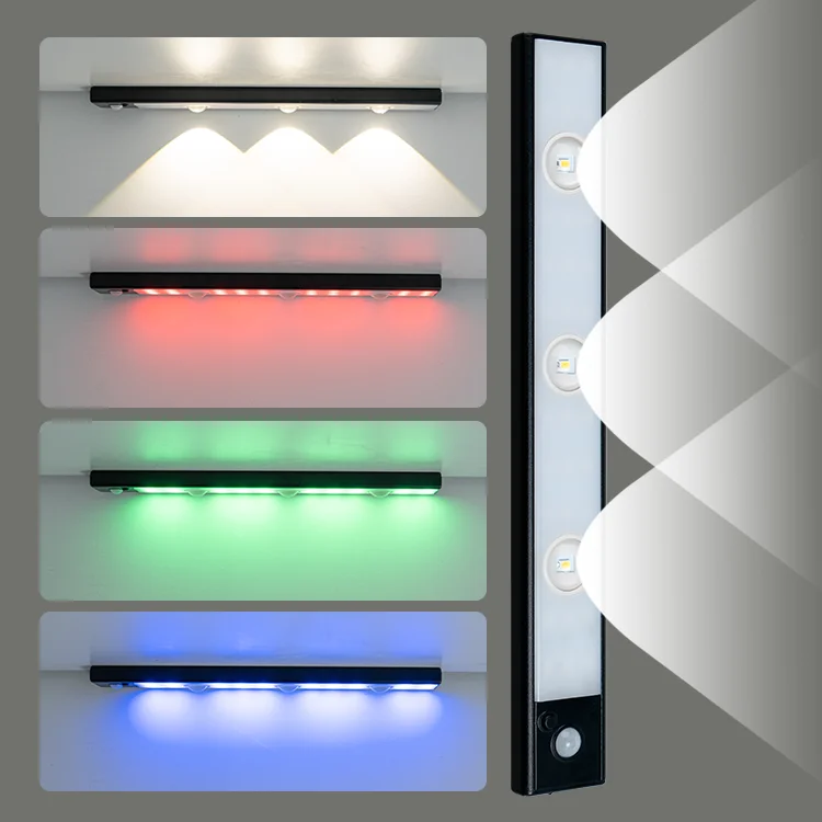 LED Ambient Accent Lights Rechargeable 3 Color Motion Sensor Lights Under Cabinet Lights for Bar Glassware Display
