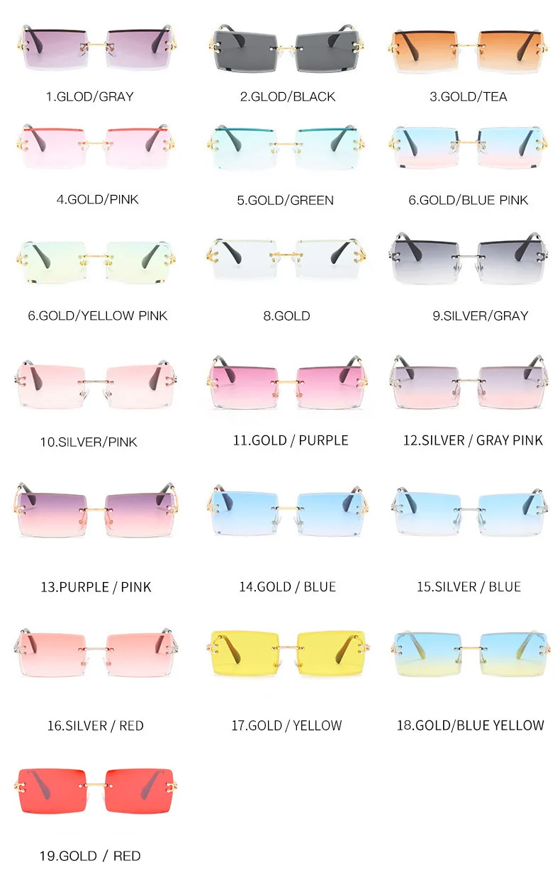 Солнцезащитные очки без оправы унисекс небольшие прямоугольные солнечные аксессуары в металлической оправе винтажном стиле 90-х с индивидуальным