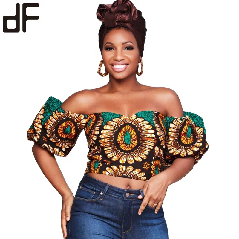 women new styles off shoulder sexy tops indonesia digital print blouse short tops lantern sleeve smocked bohemia tops
