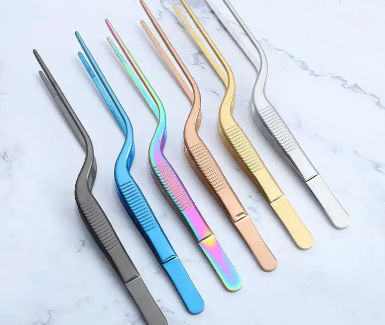 8.3in 6.3 Stainless Steel Kitchen Cookg Tweezers Curved Pot Food Tweezers Barbecue Tongs Gadgets Kitchen Tools Metal Material