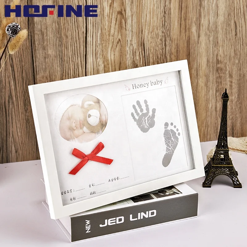 HOFINE Baby Free Wash Inkpad Safe First Year Souvenir puzzle Foot Hand Print Family Wood Photo Picture Frame