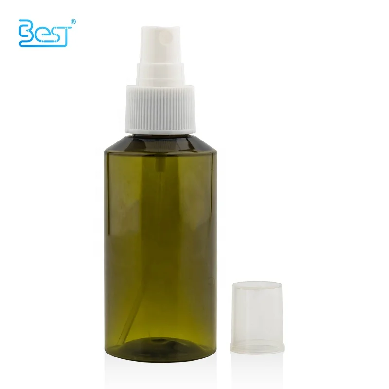 Wholesale Slant Shoulder Empty Container 100ml Dark Green PET Packaging Plastic Bottle for Sterilization Mist Sprayer