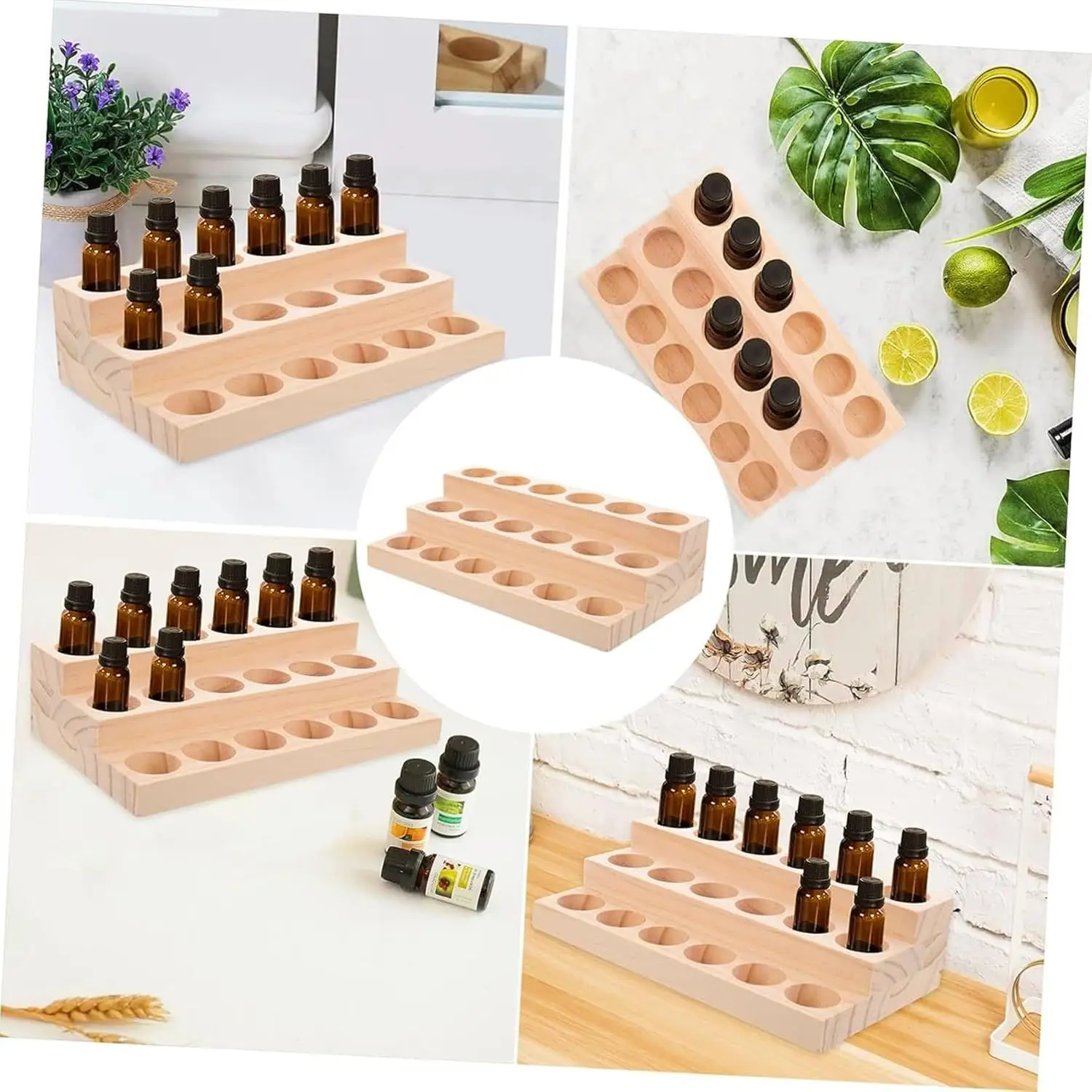 15holes Wooden Essential Oil Display Stand for 5-20ml bottles Perfume Storage Racks Oil Bottles Holder Nail Polish Shelf
