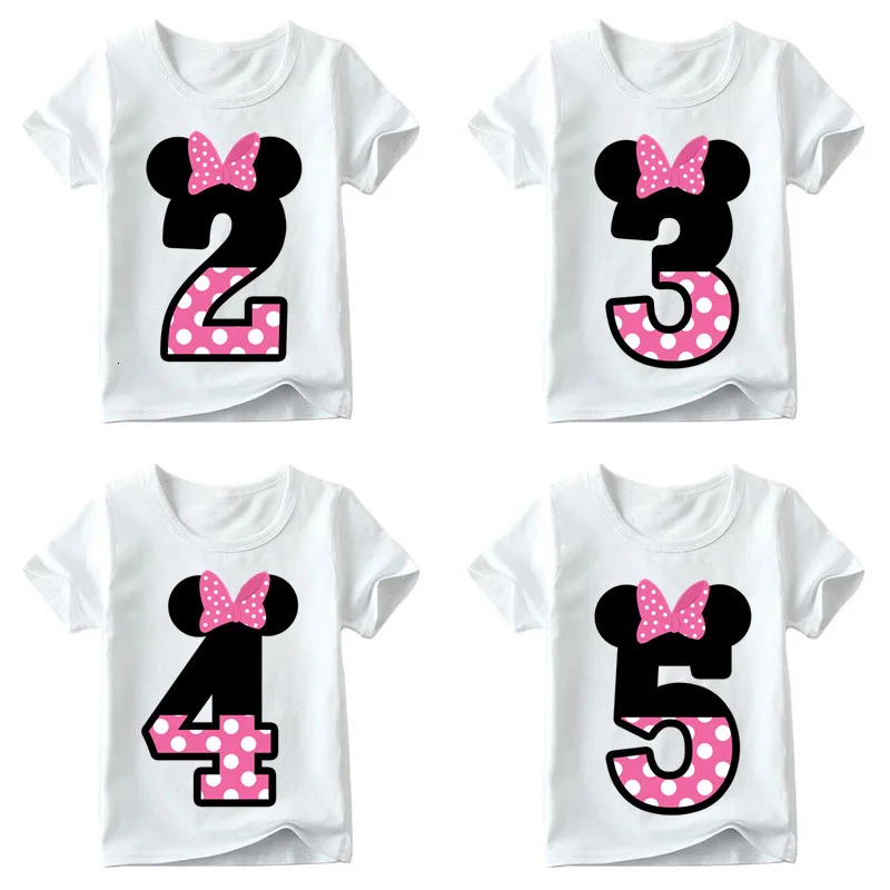 T Shirt Baby Boys/girls Happy Birthday Letter Bow Cute Print Clothes Children Funny T Shirt Kids Number 1-9 Birthday Present