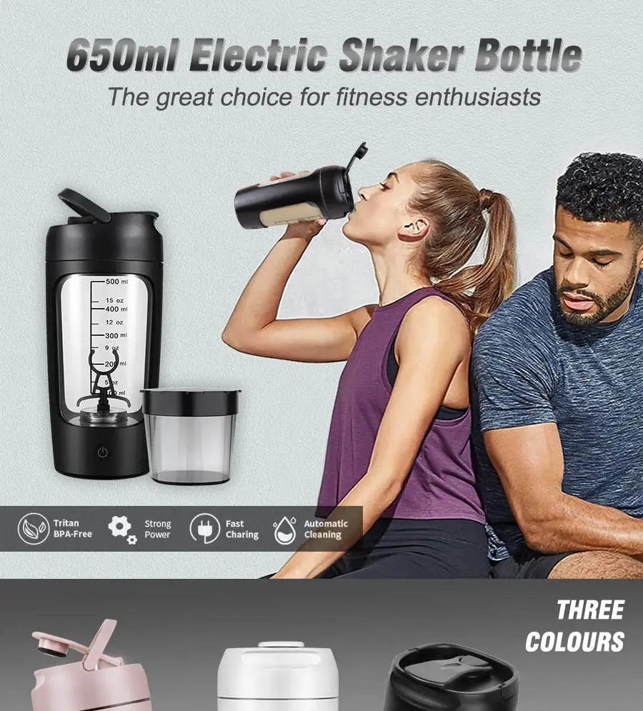 Electric Protein Shaker Bottle USB Rechargeable Whey Protein Powder Mixing Bottle Sports Fitness Gym Outdoor Travel Bottle