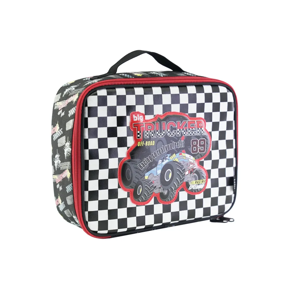 HSI Monster Truck Series Cute Cartoon Car Insulation Bag Tartan Portable Lunch Cooler Bag Students Thermal Bento Meals Food Bag
